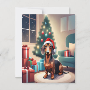Dachshund Weenie Chien à Santa Hat Carte de Noël