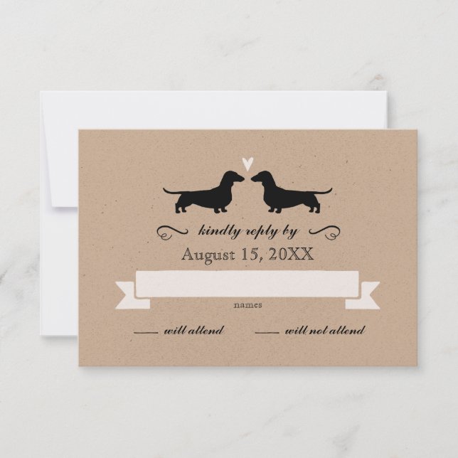 Dachshund Wiener Chien Silhouettes Mariage RSVP (Devant)