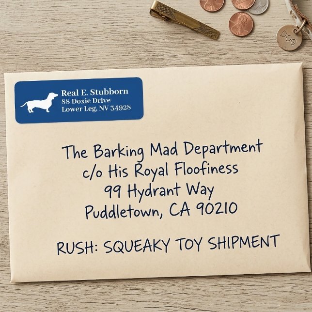 Dachshund Wiener Dog | Étiquette Bleu Royal (Dachshund Blue Return address Label)