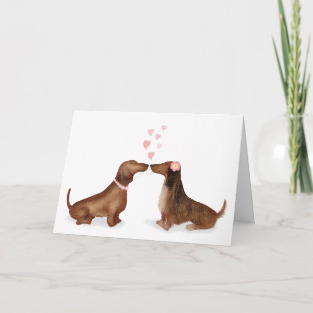 Dachshunds amoureux Carte de Saint Valentin (deux  (Devant)