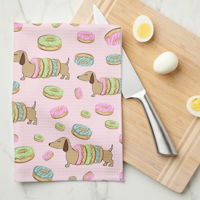 Dachshunds + Donuts Serviette à plat + Doxie Servi (Quart Plié)