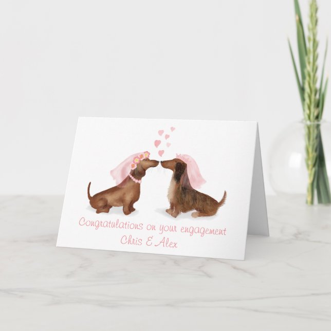 Dachshunds en amour carte fiançailles (fille/fille (Devant)