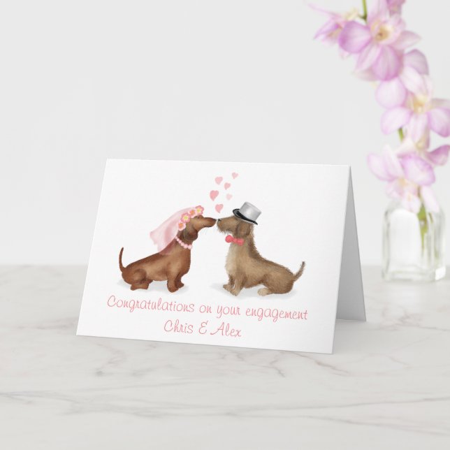 Dachshunds en amour carte fiançailles (fille/garço (Orchidée)