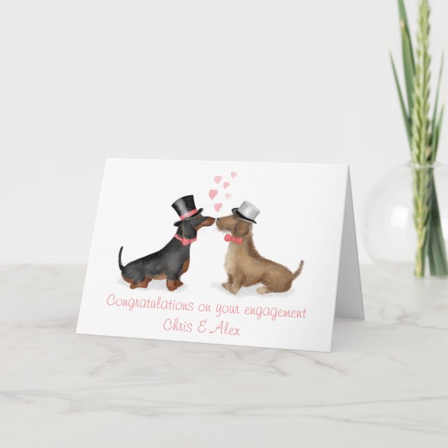 Dachshunds en amour carte fiançailles (garçon/garç (Devant)