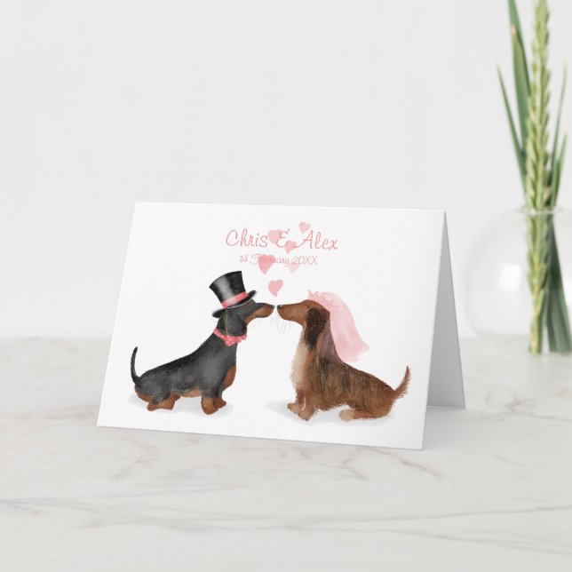 Dachshunds en amour carte mariage (garçon/fille) (Devant)
