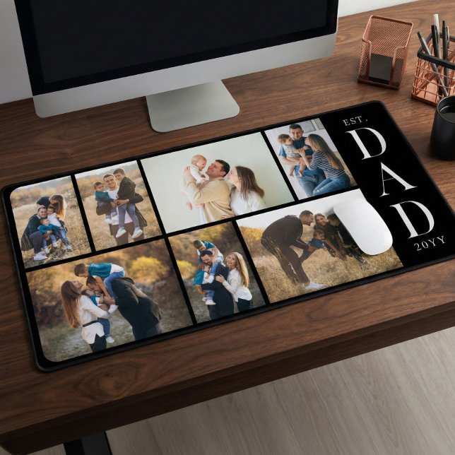 Dad Established Personalized Father Photo Collage (Dad Established Personalized Father Photo Collage Desk Mat)