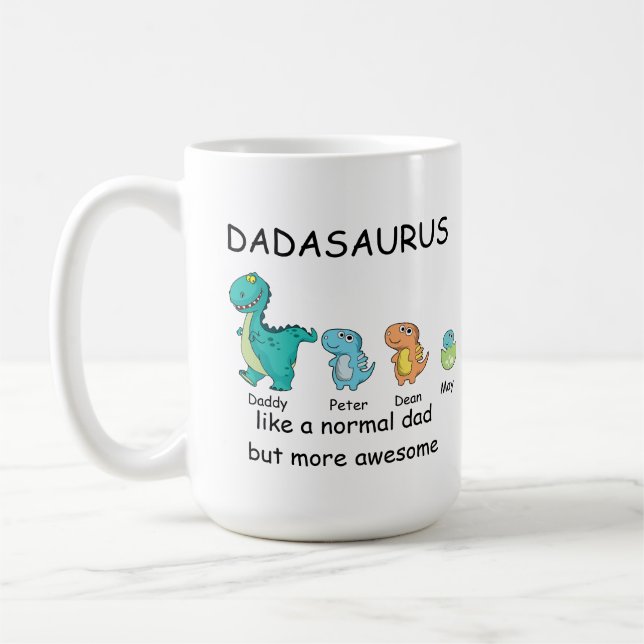 Dadasaurus personnalisé jusqu'à 3 enfants Café Mug (Gauche)