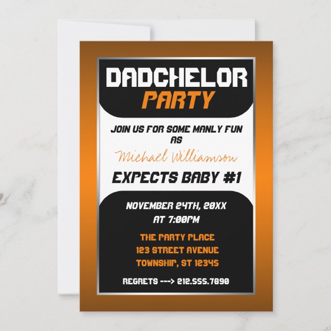 Dadchelor Party - Orange & Black Invitations (Devant)