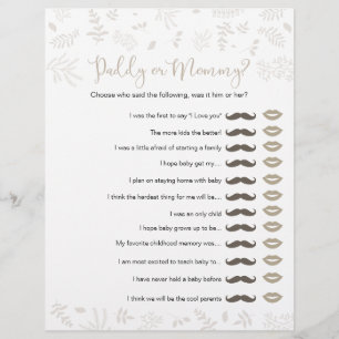 Daddy ou maman Forest Feuilles Baby shower Jeu