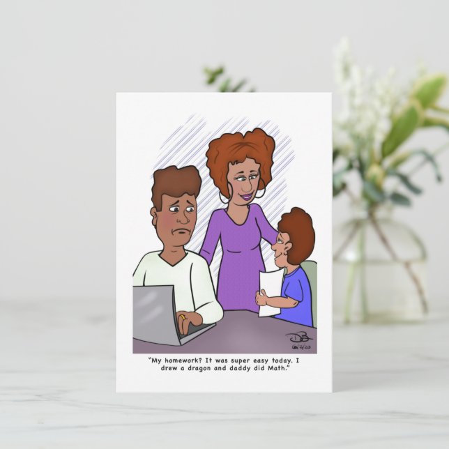 Dad's Doing Son's Homework Flat Card (Debout devant)