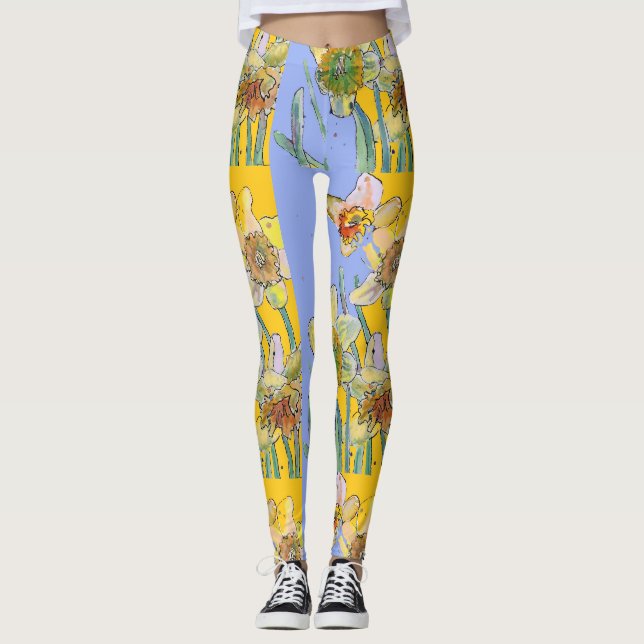 Daffodil Aquarelle Fleur Lilac Leggings floraux (Devant)