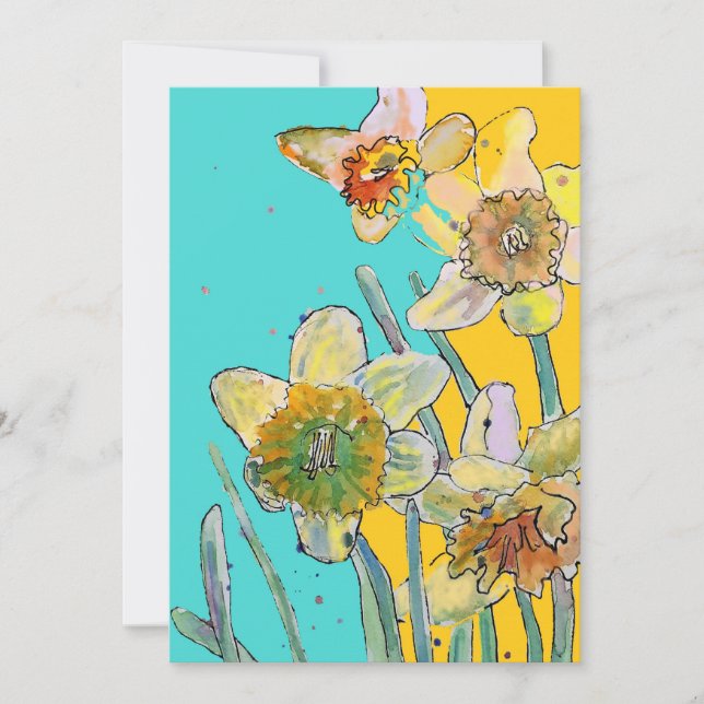 Daffodil Art Aquarelle Invitation Anniversaire (Devant)