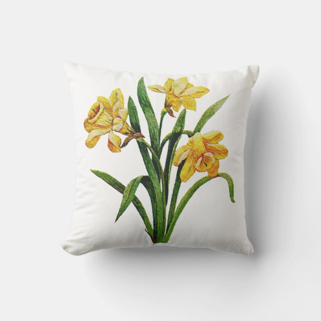 Daffodil Faux Crewel Coussin brodé (Recto)