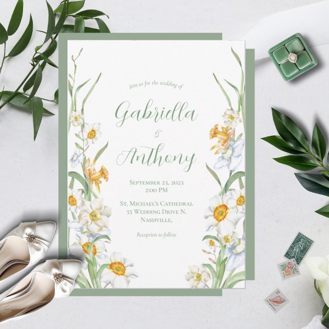Daffodile blanc et jaune Invitations de mariage fl (Créateur téléchargé)