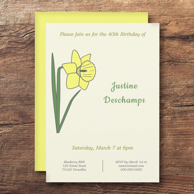 Daffodile botanique Invitation d'anniversaire (Botanical Daffodil Birthday Invitation)