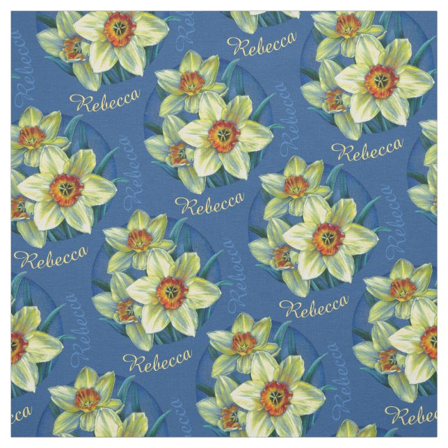 Daffodiles printemps art botanique aquarelle tissu (Échantillon)