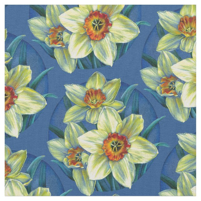Daffodiles printemps art botanique aquarelle tissu (Fermer)