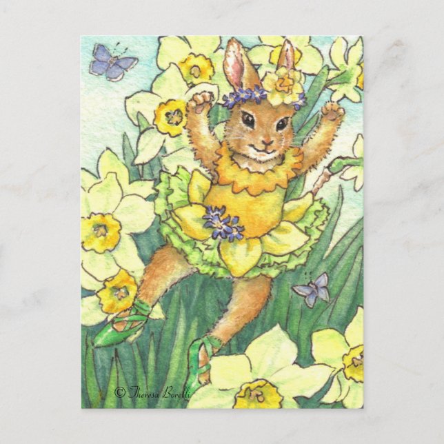 Daffodique Jonquil Ballerina Bunny Carte postale (Devant)