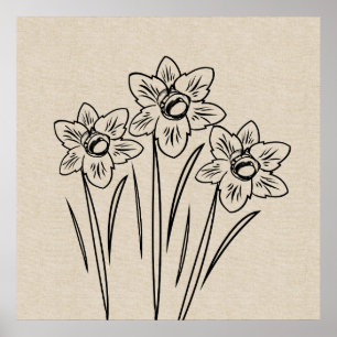 Daffodiques Dessin Toile Poster Fleur