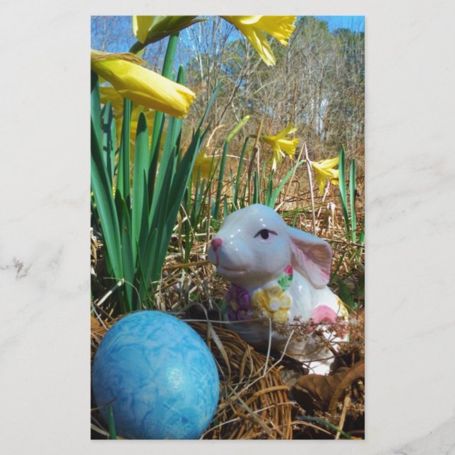 Daffodiques et oeuf bleu de Pâques (Devant)