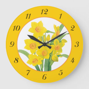 Daffodiques jaunes sur Orange Floral Horloge mural