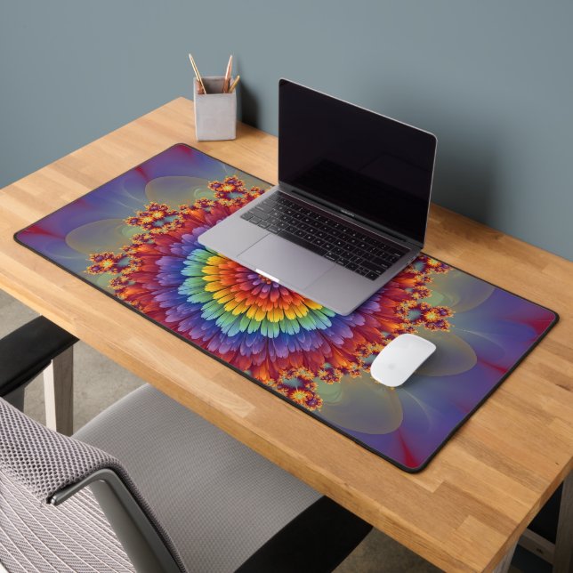 Dahlia Fleurie Abstrait Fractal Arc-en-Ciel (Bureau 2)