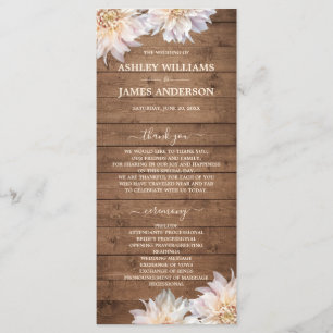 Dahlia Pink Floral Rustic Wood Wedding Programme