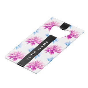 Dahlia rose et bleu, motif floral, Votre nom