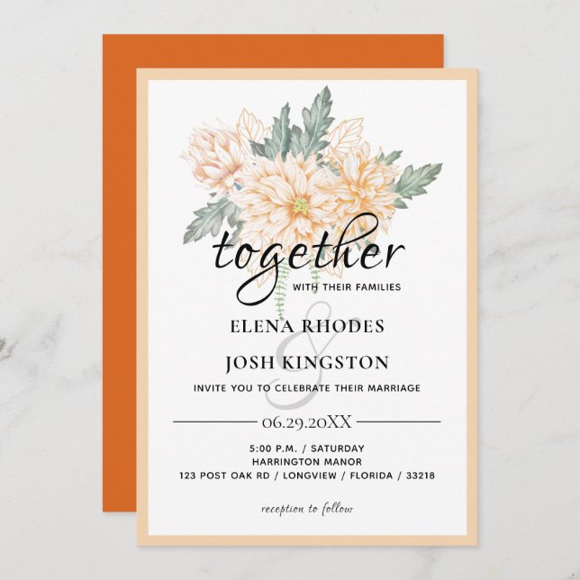 Dahlias - Marmalade Mariage Invitation (Devant / Derrière)