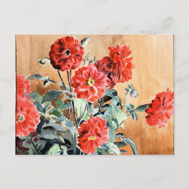Dahlias, peinture à l'aquarelle botanique carte po (Devant)