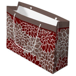 Dahlias rouges et argent  grand sac cadeau