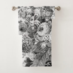 Dahlias vintages blancs noirs Toile floral de