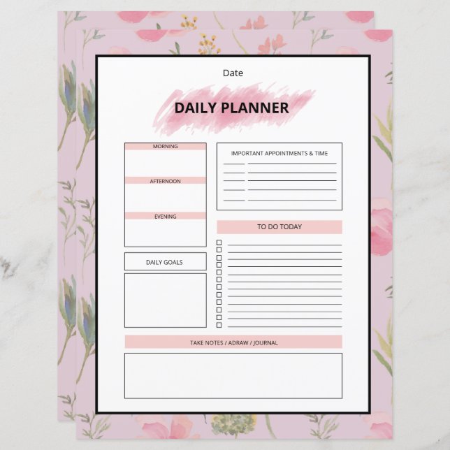 Daily Planner Template (Devant / Derrière)
