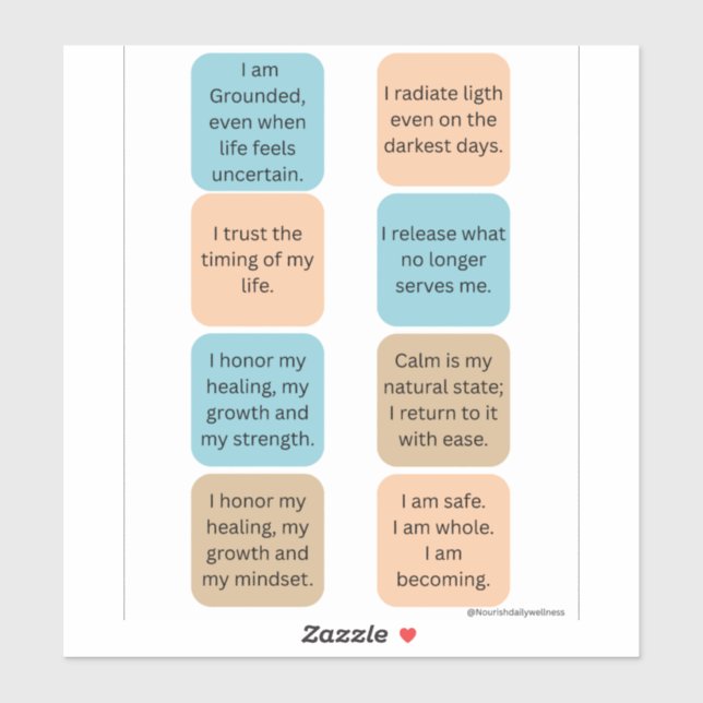 Daily Positive Affirmations- 8 Wellness Stickers (Feuille)