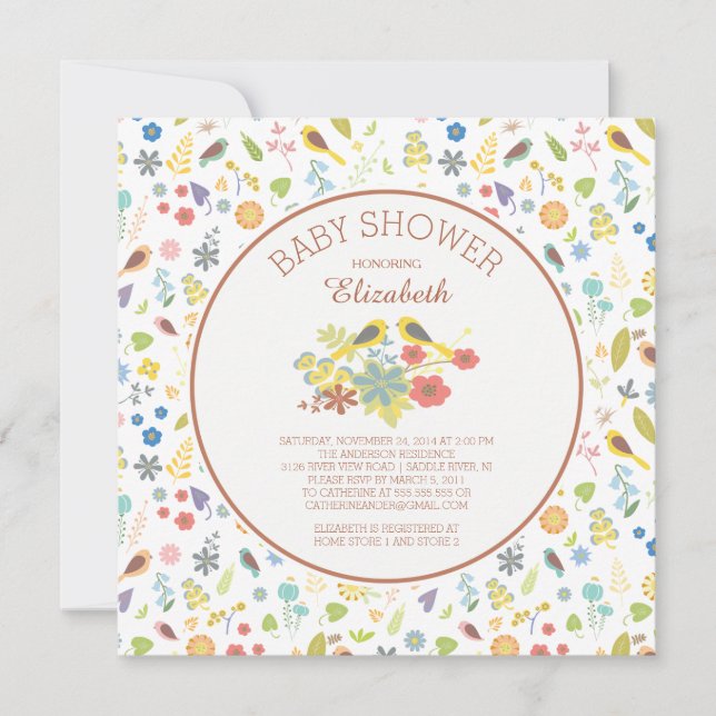 Dainty Floral Inséparable Baby Shower Invitations (Devant)