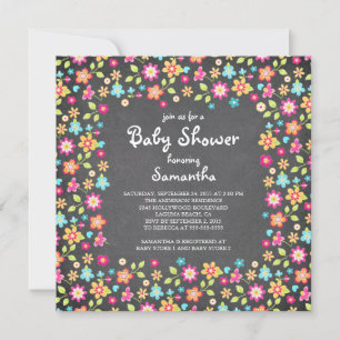Dainty Flowers Chalkboard Baby Shower Invitations