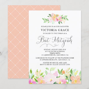 Dainty Watercolor Flowers Invitation Bat mitzvah