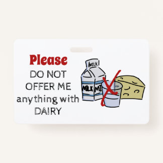 Dairy Allergy Badge - Customize Emergency Info
