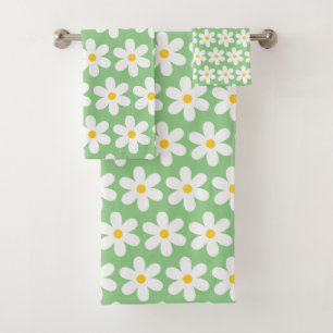 Daisées Retro Floral Pattern Blanc Vert