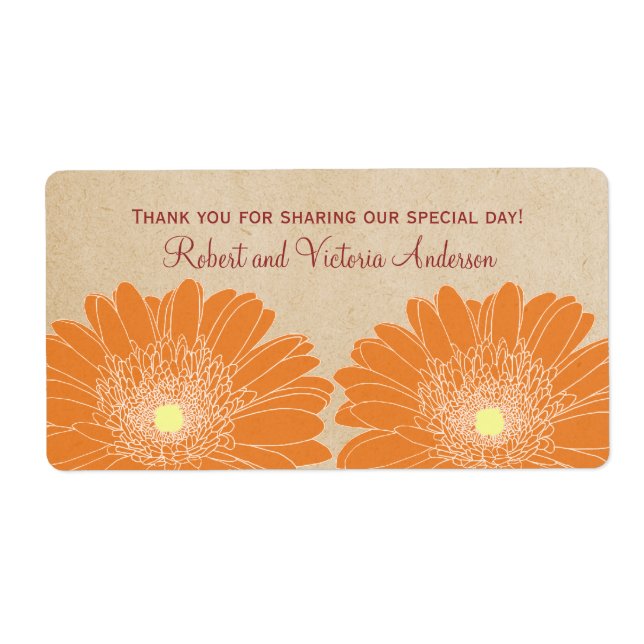 Daisières délicates Étiquettes de mariage, orange (Devant)