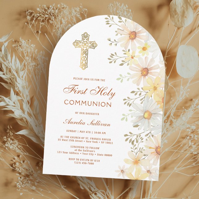 Daisies Arch Première communion Invitation (Créateur téléchargé)