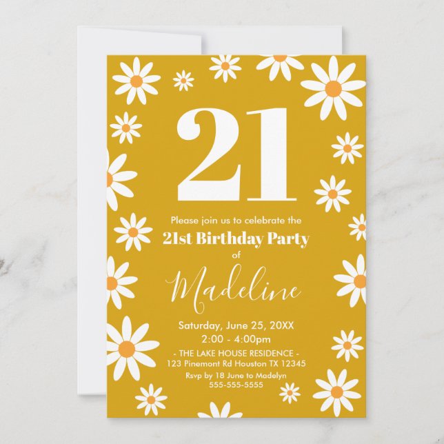 Daisies Birthday Party mustard Invitation (Devant)