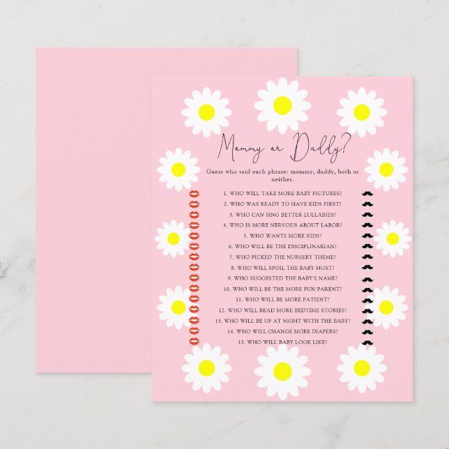 Daisies - jeu de baby shower pour maman ou papa (Devant / Derrière)