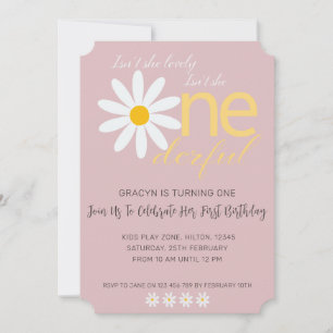 Daisy 1er anniversaire Invitation Lovely Mauve