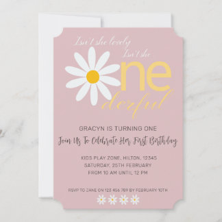 Daisy 1er anniversaire Invitation Lovely Mauve