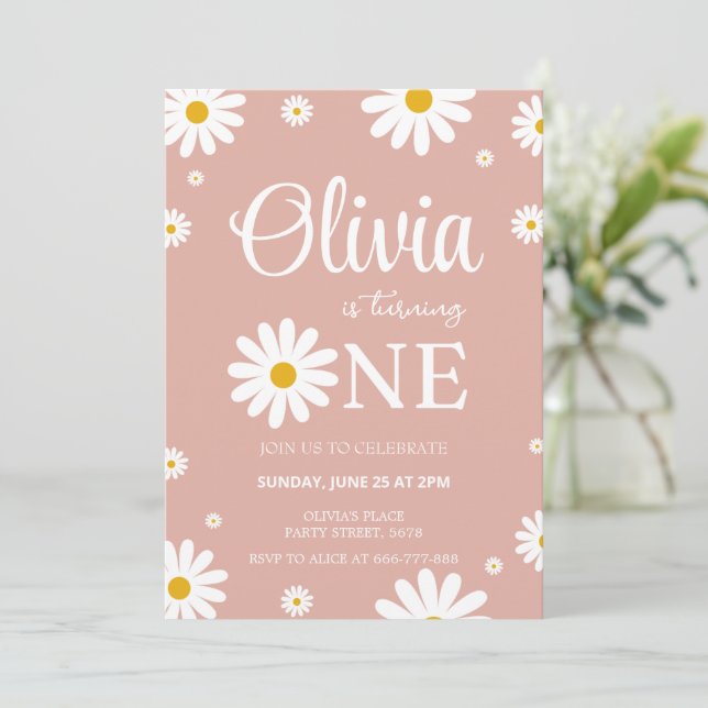Daisy 1er anniversaire Invitation modifiable (Debout devant)