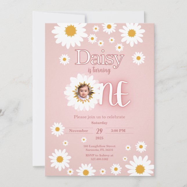 Daisy 1er Anniversaire Photo Invitation (Devant)