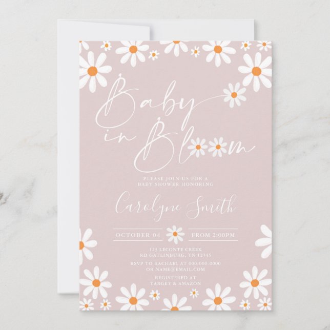 Daisy Baby in florom Girl Baby shower Invitation (Devant)