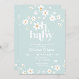 Daisy bleu clair Retro Baby shower Invitation