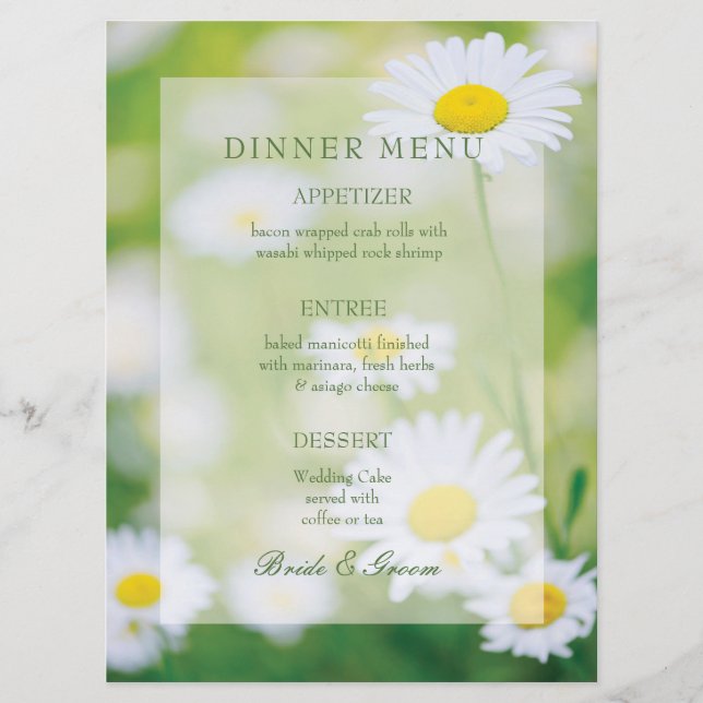 Daisy Daisies Fleur Floral Summer Mariage Menu (Devant)